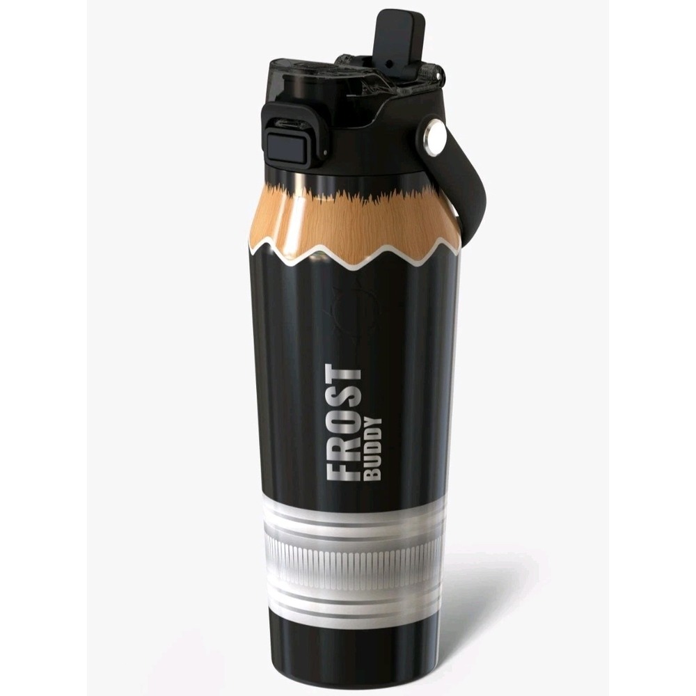Frost Buddy Bottle Buddy 24oz Pencil Insulated Water Bottle Straw Chug Black